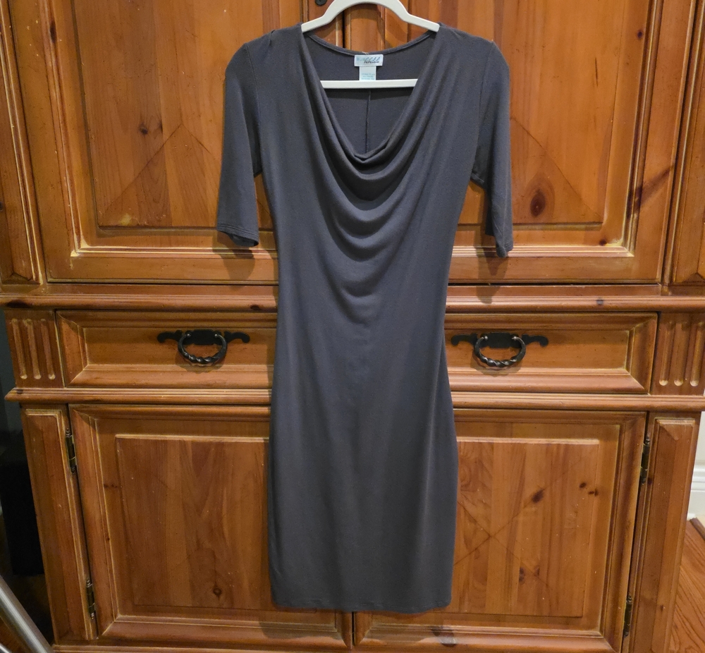 Bubululu Los Angeles Form Fitting Grey Cowl Neck Midi Dress Size S